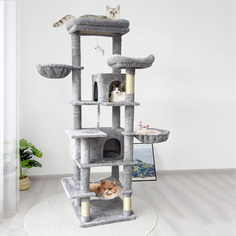 Grand et grand arbre à chat à niveaux 68 po gris, Gris clair
