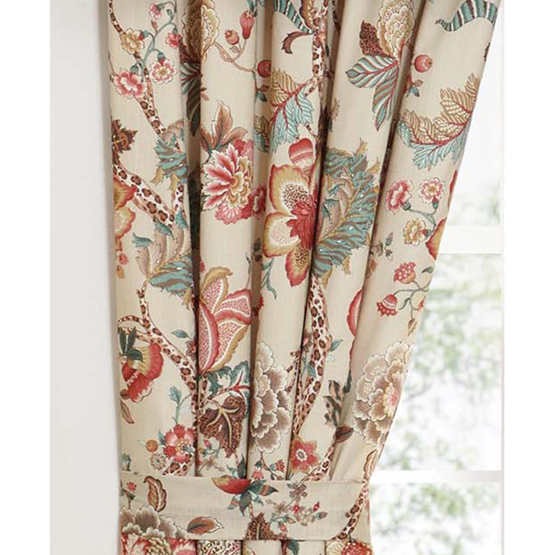 Haylie Floral Cotton Blue and Beige Window Panel Set