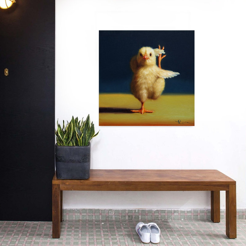 Art contemporain urbain avec oiseau poussin de yoga, H 32 po x l 32 po
