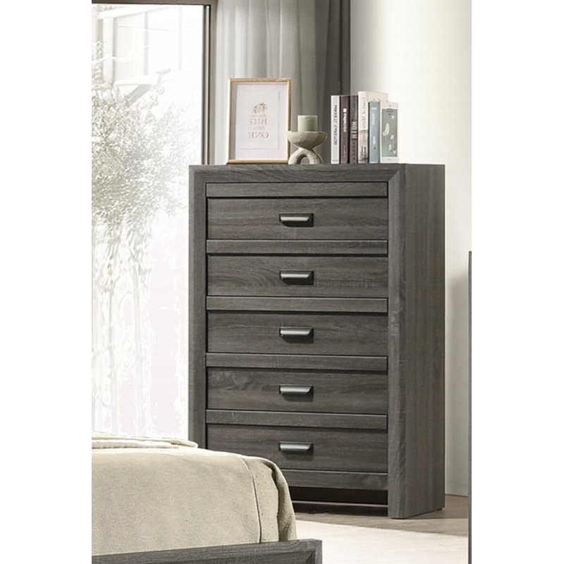 Meuble de chambre à coucher 1 tiroir rustique contemporain à cinq tiroirs de rangement à finition grise rustique