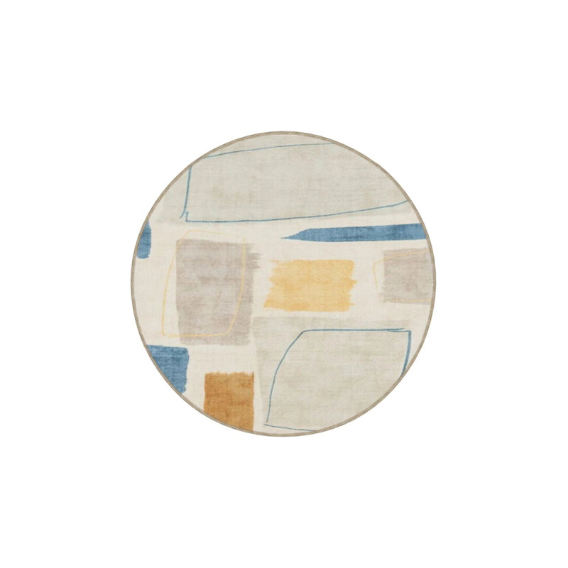 Cream Shaped Themed Patterned Woven Base Carpet And Washable Carpet, Rectangle 5'2" x 7'7"