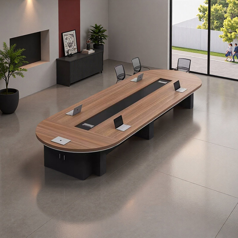 Table de conférence de luxe moderne avec rangement, H 29,52 po x L 177,16 po x l 59,05 po, Brun