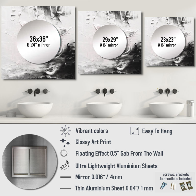 Miru - Grand miroir carré abstrait pour décoration murale, 23 po x 23 po