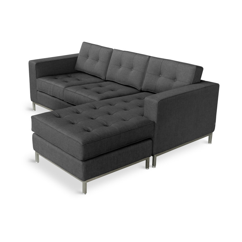 Jane Chaise Sectional, Totem Pebble, Stainless Steel, 30" H x 82" W x 65" D