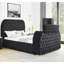 Ensemble de lit luxueux pour grand lit 3 pièces Comfort Design innovant Lit tête de lit capitonnée en velours noir Téléviseur Foyer électrique encastré Mobilier de chambre à coucher Lit 1 x 2 tables de chevet
