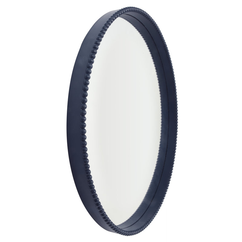 Round Bobbin Wall Mirror, 20" (50 CM), Circle Deep Framed Wooden Beaded Mirror, Blue