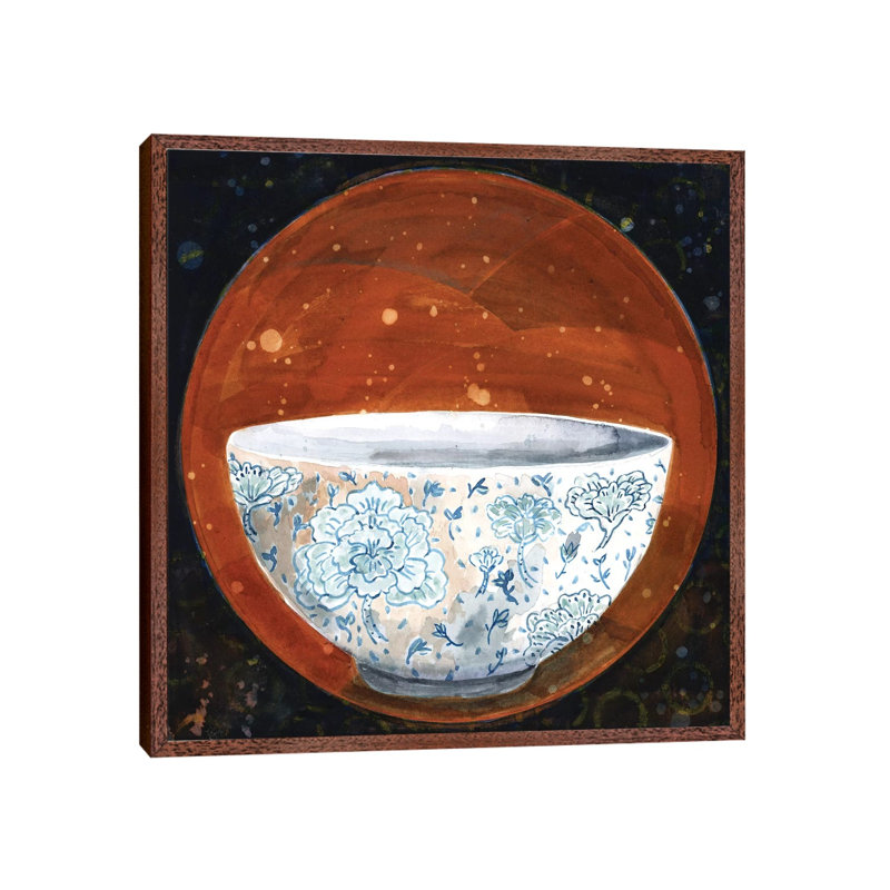 Bowl On Rust Circle by Denis Orio Ibañez - Painting on Canvas, 93.98 cm H x 93.98 cm W, Classic Brown Wood Framed