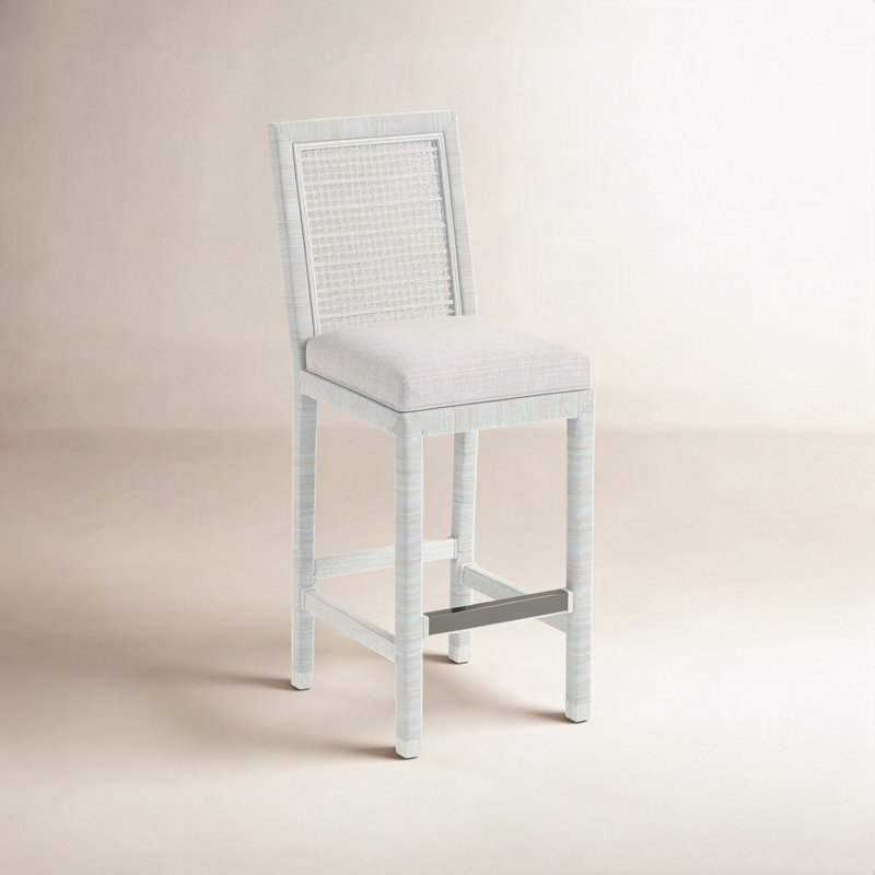 Pine Isle Upholstered Stool, Bisque, White Textured Performance
