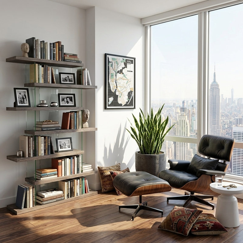 Floating Glass Panel Bookcase