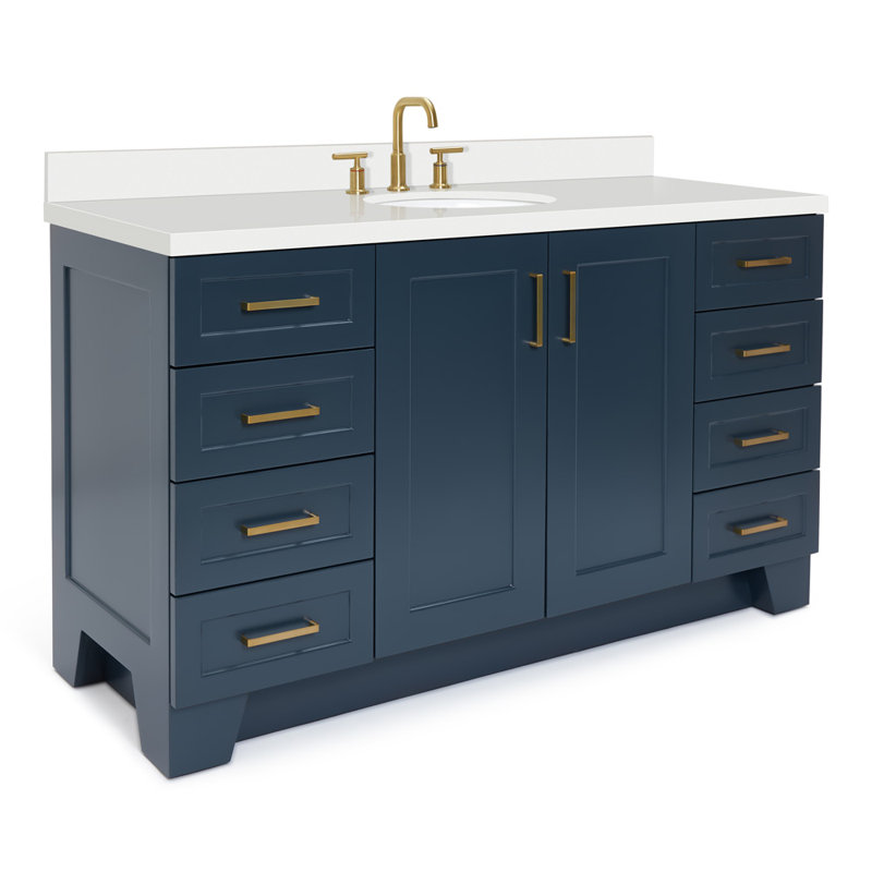 61 IN.  Single Bathroom Vanity, Oval, Midnight Blue, White Quartz
