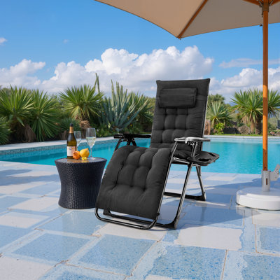 Zero Gravity Chair, Reclining Camping Lounge Chair For Indoor, Reclining Patio Chairs With Cup Holder Trays And Removable Cushion, Folding Recliner Fo by Arlmont & Co.