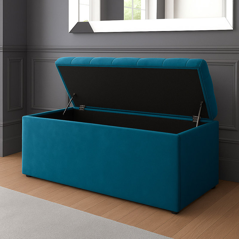 SD Plush Velvet Chesterfield Upholstered Ottoman Storage Box, Emerald Green, 43cm H x 137cm W x 40cm D