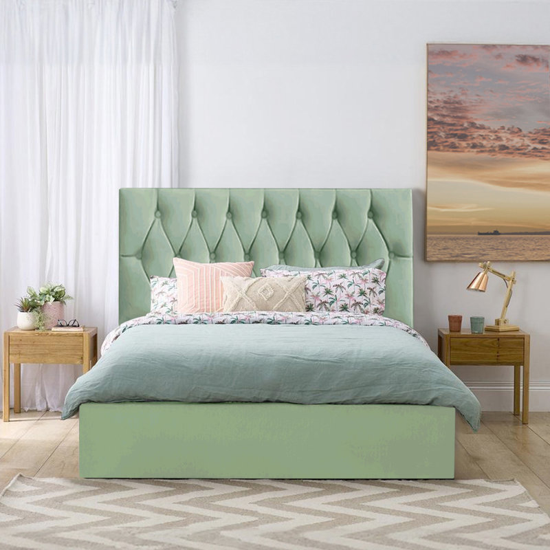 Azaliya Upholstered Bed, Double (4'6), Duck Egg