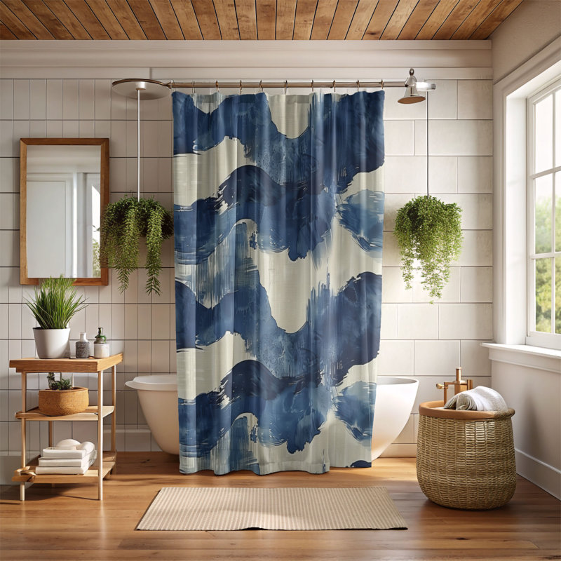 Blue Dashes - Premium Shower Curtain, 74"H x 71"W