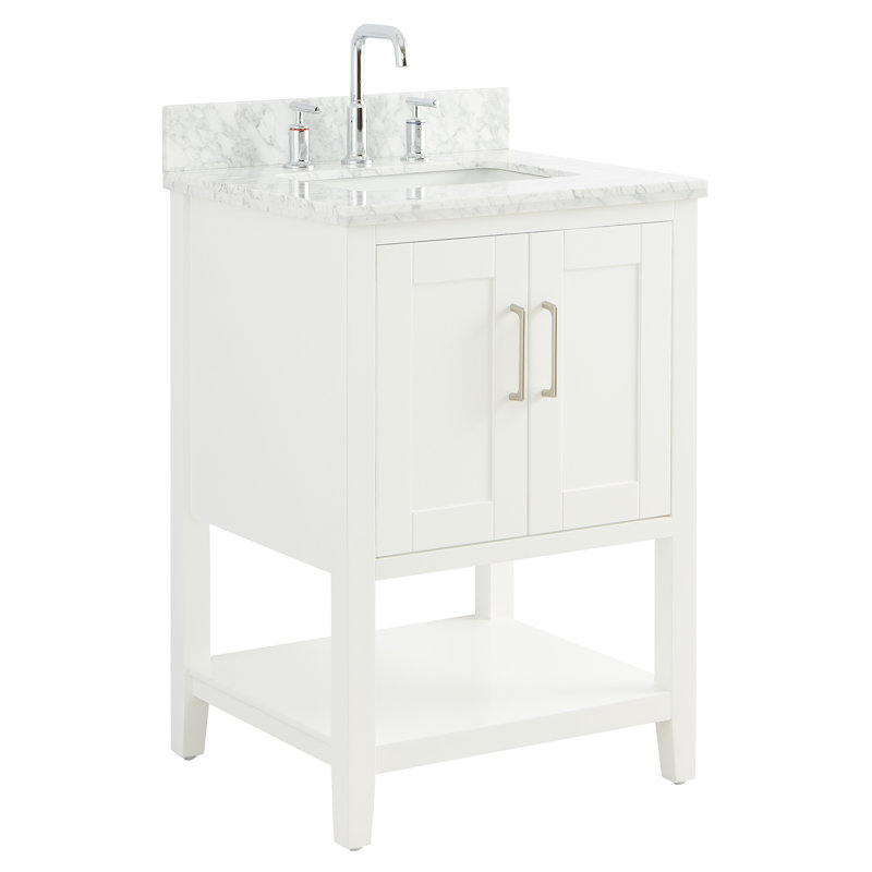 Jearold 24" Vanity With Carrara Marble Top And Ceramic Basin, White