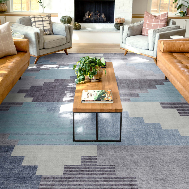 Tapis bleu tissé à plat Kehr Portsmouth, Rectangle 7 pi 7 po x 9 pi 10 po