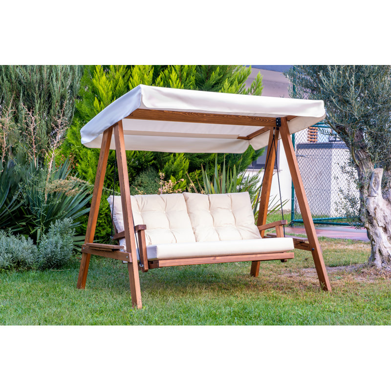 Mison Solid Wood Porch Swing with Stand, Beige