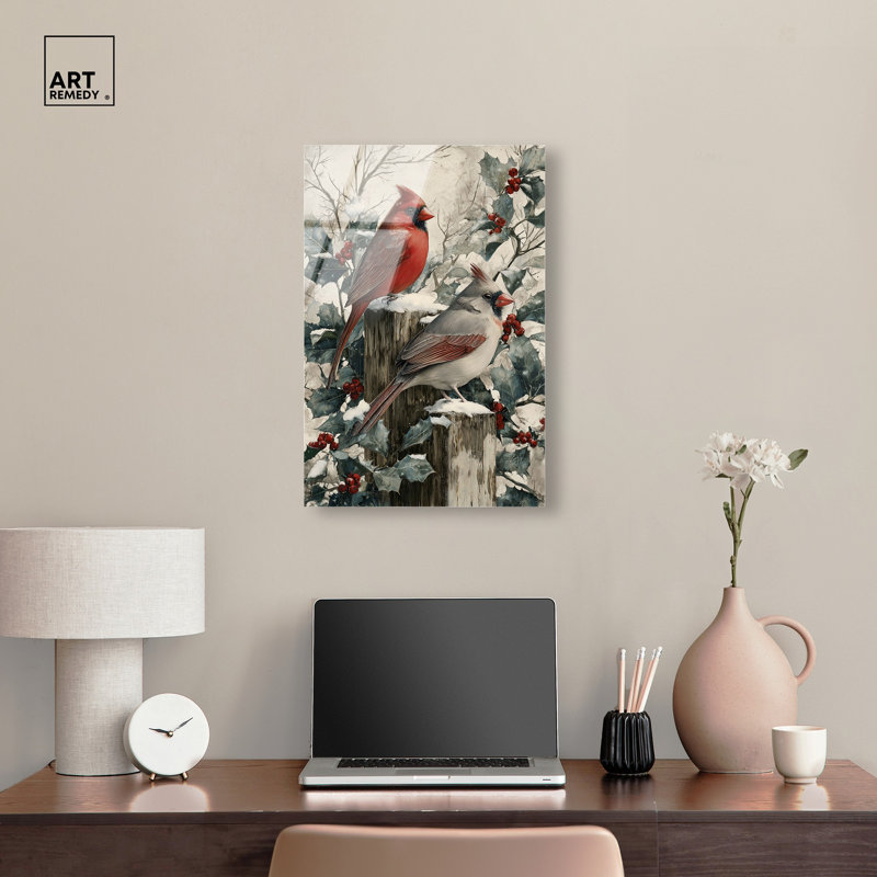 Paire d'hiver sur perche I, impression murale de Noël sur toile par Art Remedy, prête à être suspendue, 16 x 24