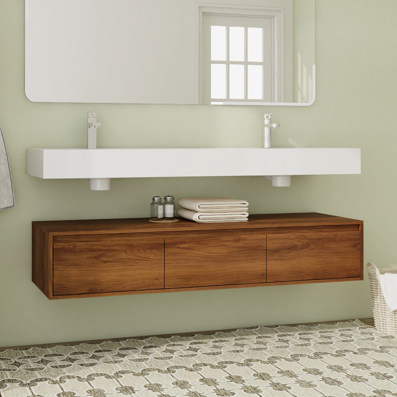 Meuble-lavabo mural double 60 po avec comptoir en résine 60 po