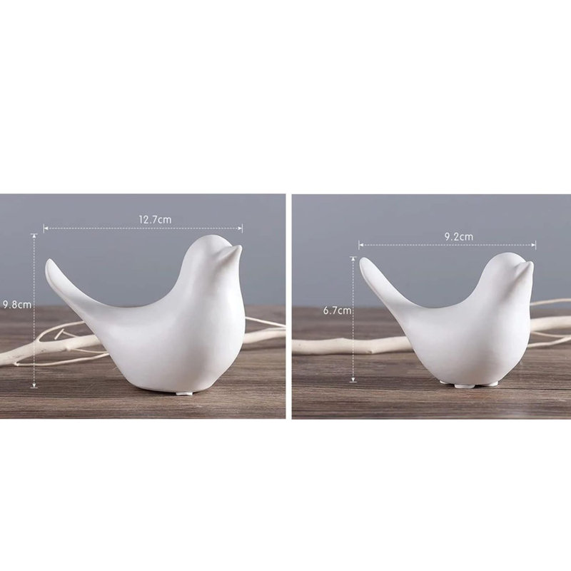 Ensemble de 2 petites statues d'oiseaux blancs