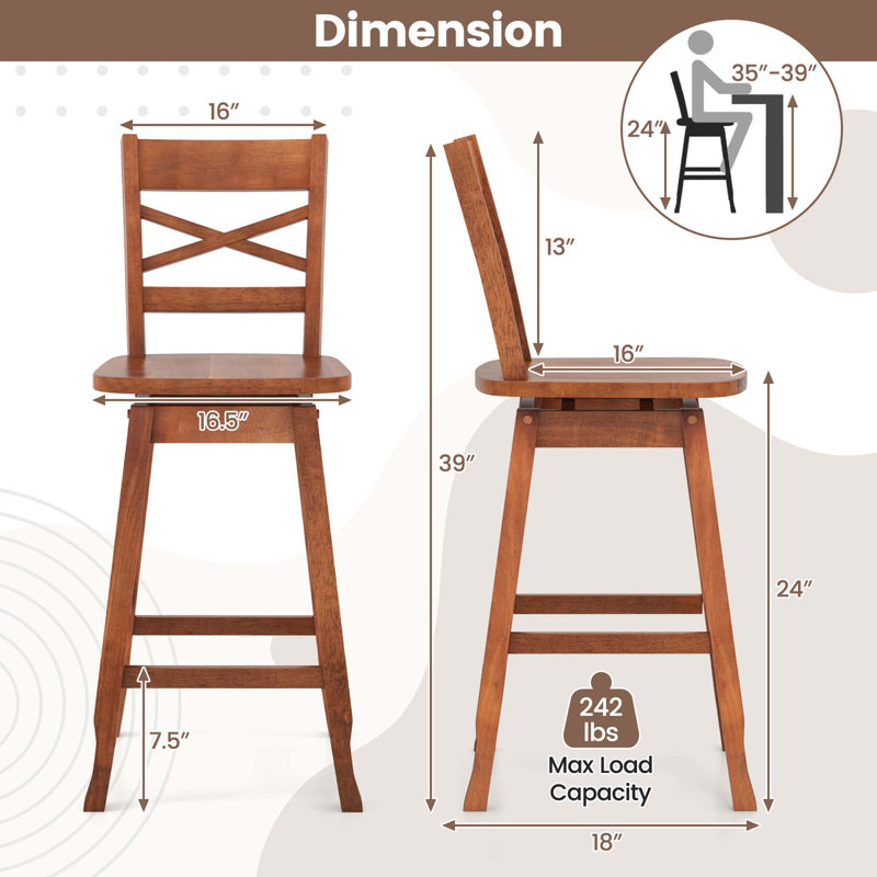 Deshanay Swivel Solid Wood Counter Stool, Walnut