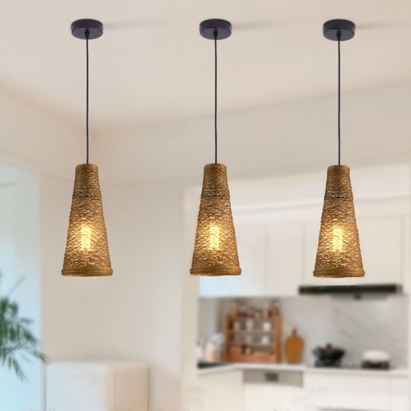 Retro Rattan Hand-Woven Pendant Light Adjustable Height
