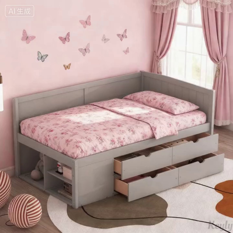 Elegant Daybed with Drawers and Shelves, Space-Saving and Stylish for Modern Living and Organization., Twin, Gray