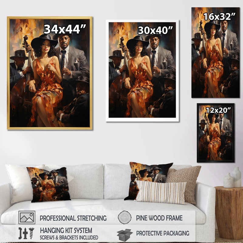 «Bonnibelle Music In Harlems I», reproduction sur toile, H 32 po x l 24 po x P 1 po, Cadre flottant doré