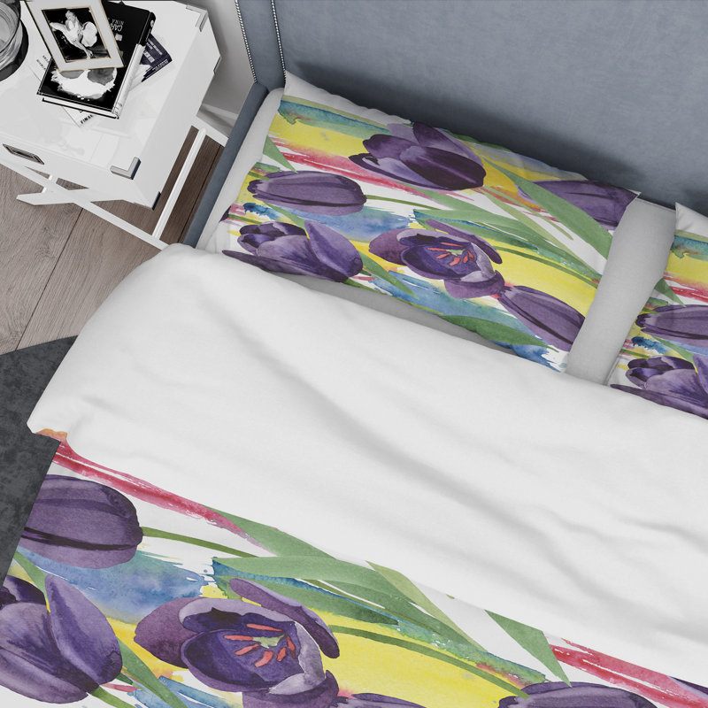 Purple/Green Microfiber Duvet Cover Set, King Duvet Cover + 2 King Shams