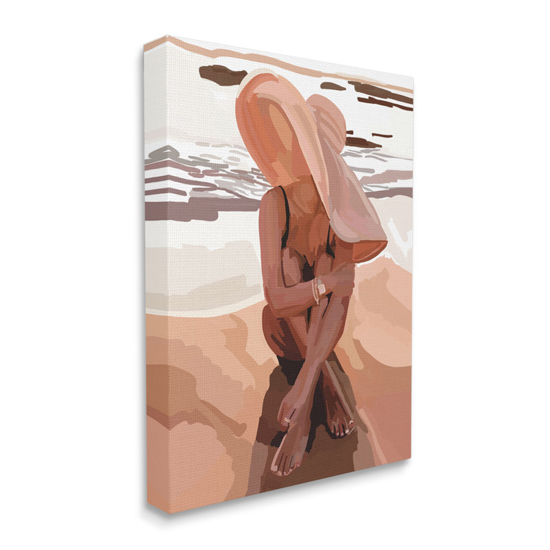 «Woman Sitting Enjoying Ocean Shore Summer Beach» par Amelia Noyes - impression, H 20 po x l 16 po x P 1,5 po, Toile tendue