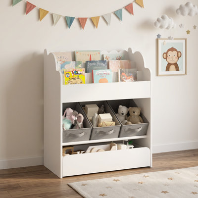 Étagère de rangement pour jouets et livres pour enfants, bibliothèque à plusieurs compartiments avec bacs de rangement ouverts, meuble de rangement en bois pour livres d'enfants, idéal pour la salle de jeux, la chambre ou la chambre d'enfant.