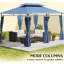 Pavillon de jardin bleu spacieux à deux niveaux avec rideaux d'intimité amovibles, structure en métal robuste et ensemble d'ancrage pour la cour et la terrasse-128989886