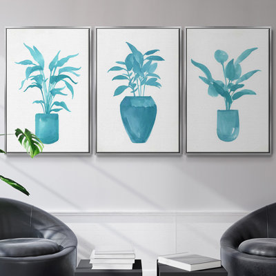 Watercolor House Plant IV, ensemble de 3 pièces encadrées sur toile