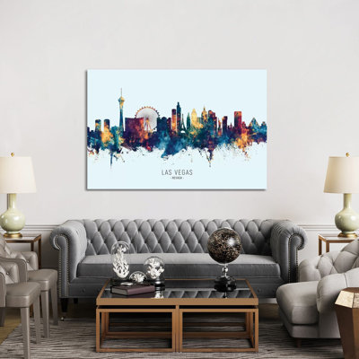 Las Vegas Nevada Skyline Blue Orange by Michael Tompsett - Wrapped Canvas Print