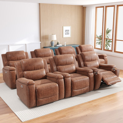 Fauteuil de cinéma maison électrique Canaseraga en cuir de 94 cm de large avec porte-gobelet dissimulé