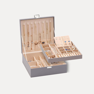 Large PU Jewelry Organizer with Removable Dividers and Stackable Design
