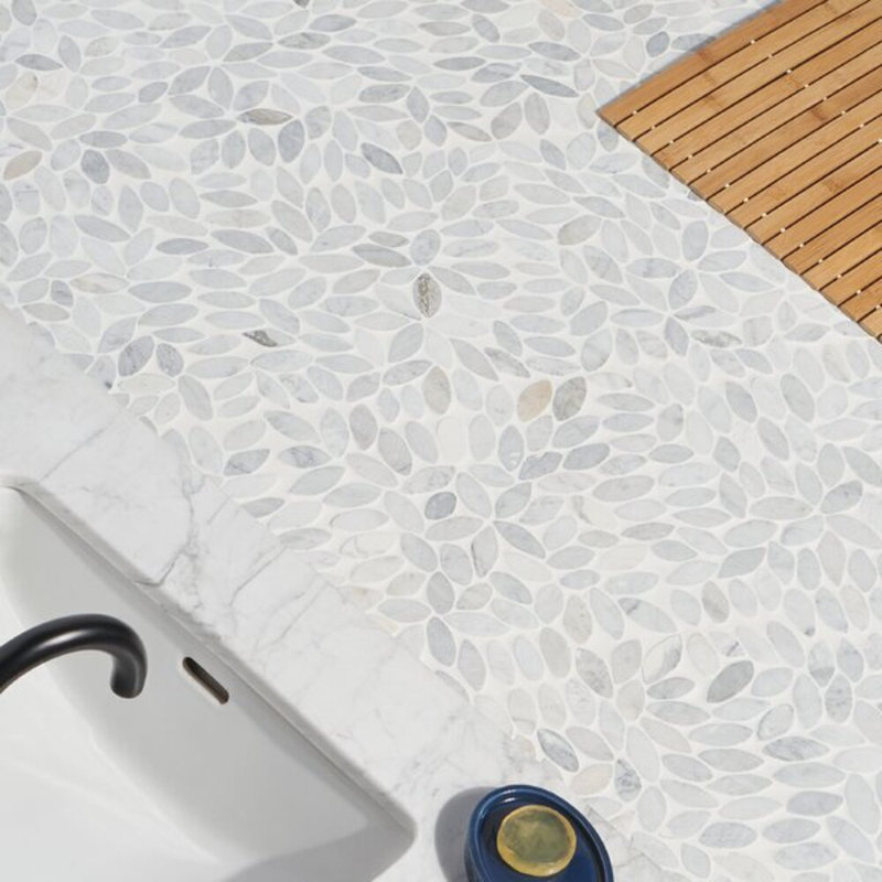 Nature Flower Carrara Marble Mosaic Tile, Lombok  Beige