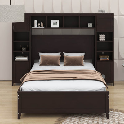 Lit double en bois avec armoire et tablette