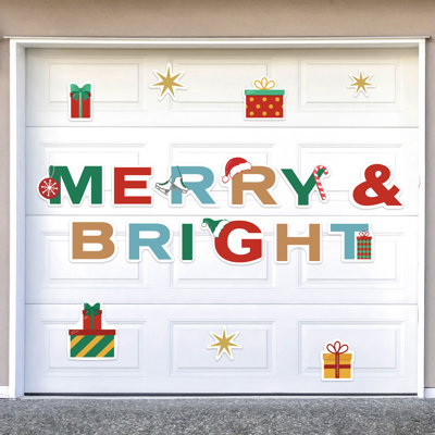 Merry and Bright Large Christmas Garage Door Magnet Decoration - 19 Pieces