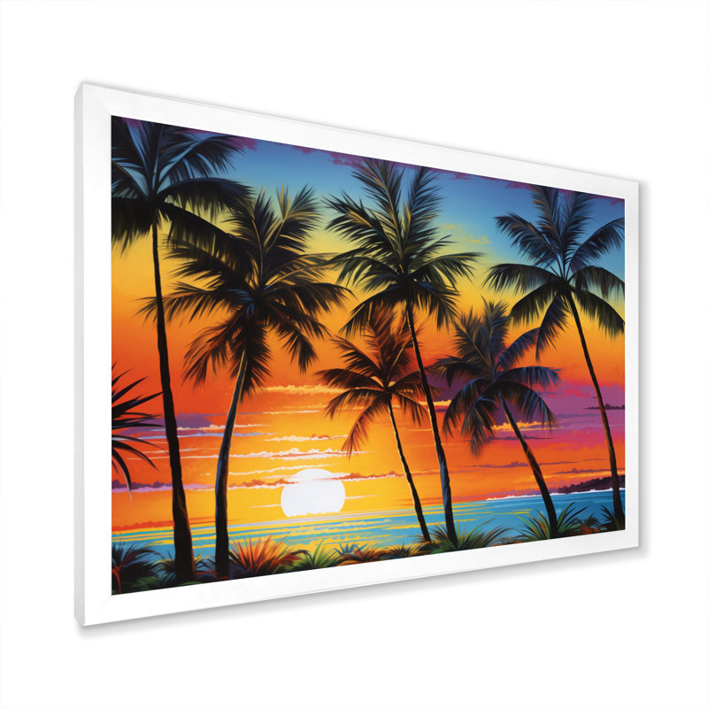 «Colorful Bold Palm Trees Landscape IV - Palmiers et palmiers», art encadré, H 34 po x l 44 po x P 1,5 po, Cadre simple blanc