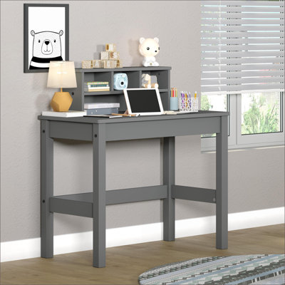 Bureau d'écriture avec huche, moderne H 37 po x l 35 po x P 17 po | Gris | Pin + panneau de fibres à densité moyenne