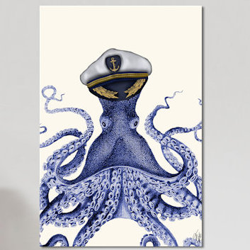 « capitaine octopus », impression sur toile tendue, H 18 po x l 12 po x P 1,5 po, Toile tendue, Pas de tapis
