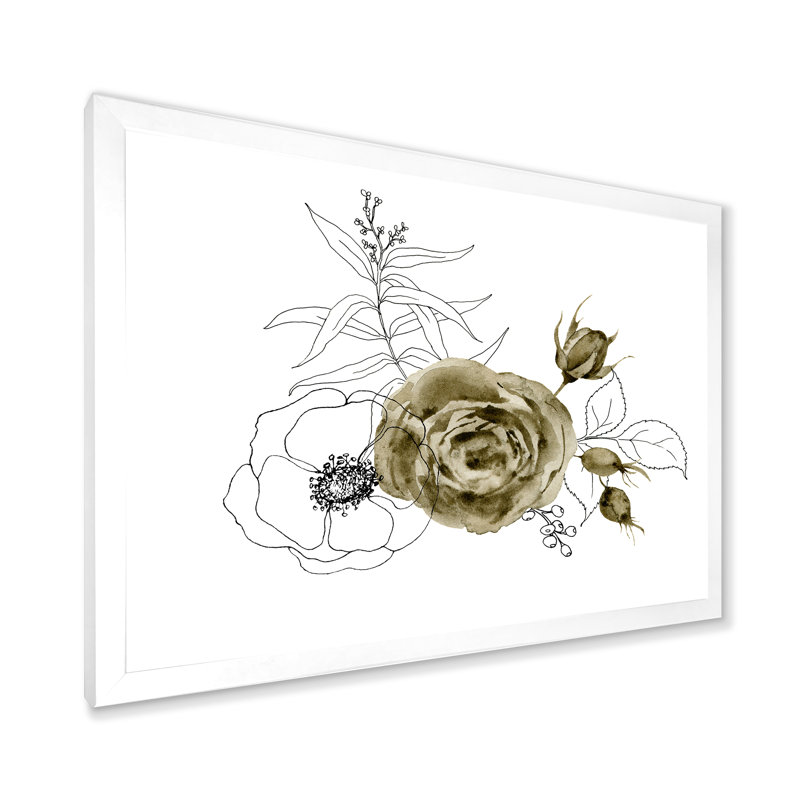 Anémone Bouquet de fleurs avec branches d'eucalyptus I - Peinture sur toile, H 12 po x l 20 po x p 1 po, Cadre photo blanc