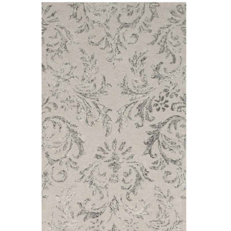 Tivoli Hand Tufted Viscose/Wool Floral Rug in Gray, Rectangle 5' x 8'