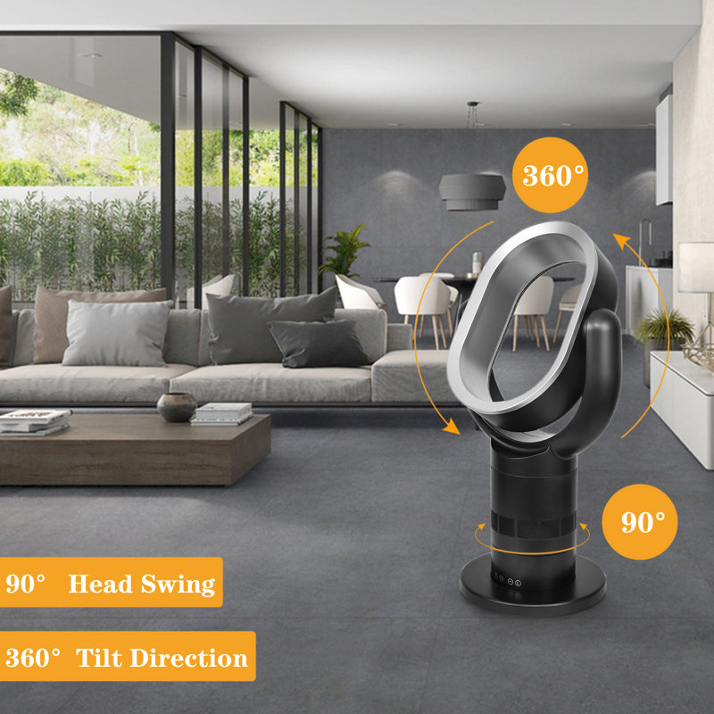 24-Inch Black Bladeless Oscillating Floor Fan with Remote