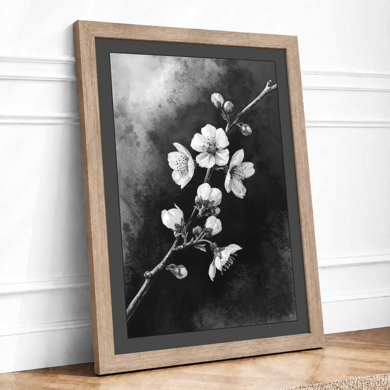 Moonlit Cherry Blossom Botanical - Framed Print, Oak, A4 - 29.7 x 21.0 cm