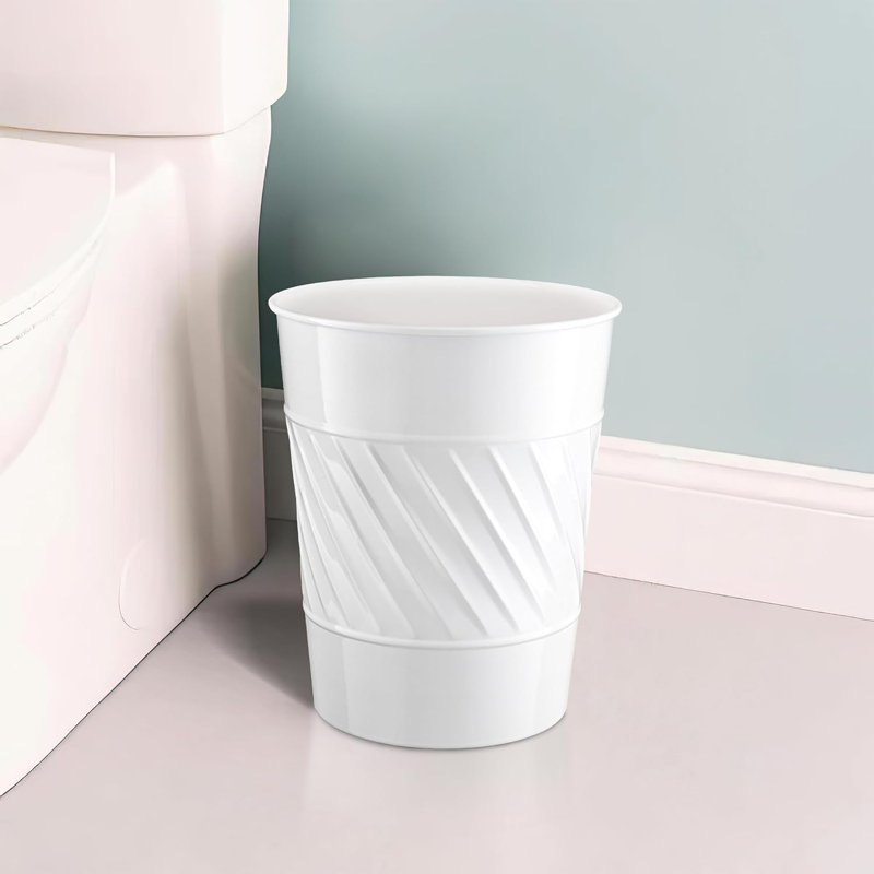 White Wave Embossed Metal Wastebasket Trash Can