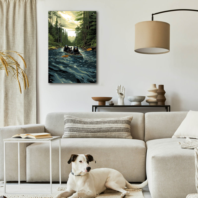  «Black Bear Canoe» par Jim Baldwin, art mural en verre acrylique, 24 po x 36 po, H 36 po x l 24 po