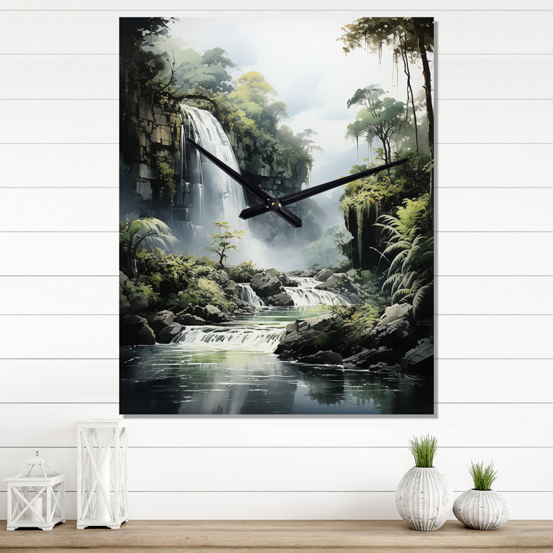 Dominicaines chutes d'eau dominicaines II - Très grandes horloges murales paysage et nature, H 32 po x l 16 po x P 1 po