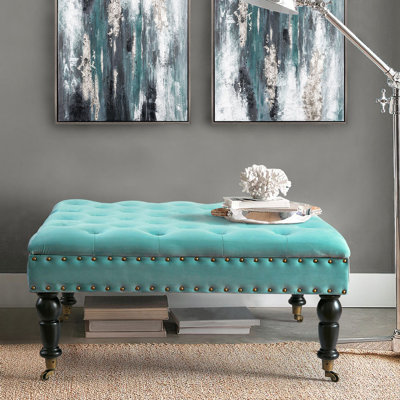Leni 33" Velvet Square Tufted Cocktail Ottoman